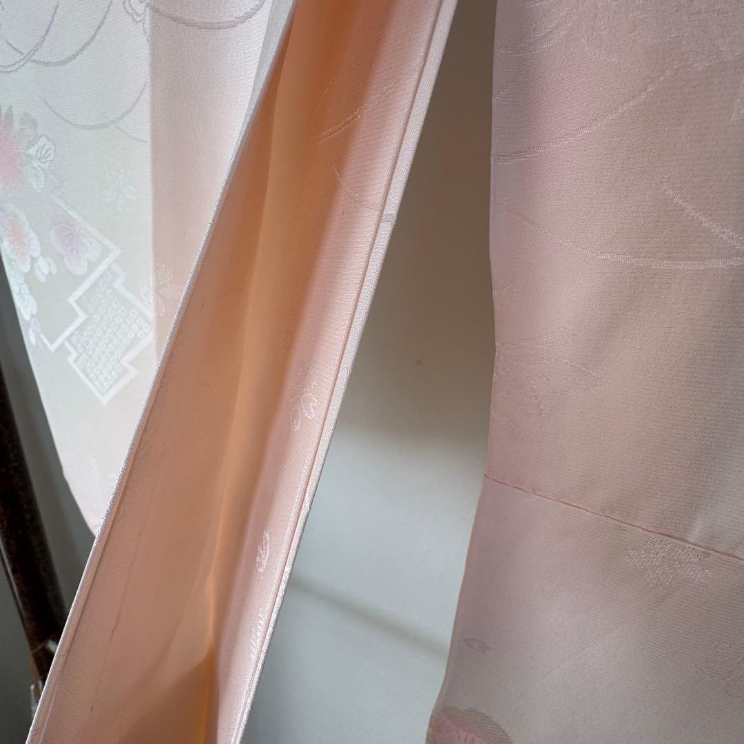 超美品　現代　正絹　長襦袢　袷　着物　和装　ピンク　紫　緑　122　横幅たっぷり