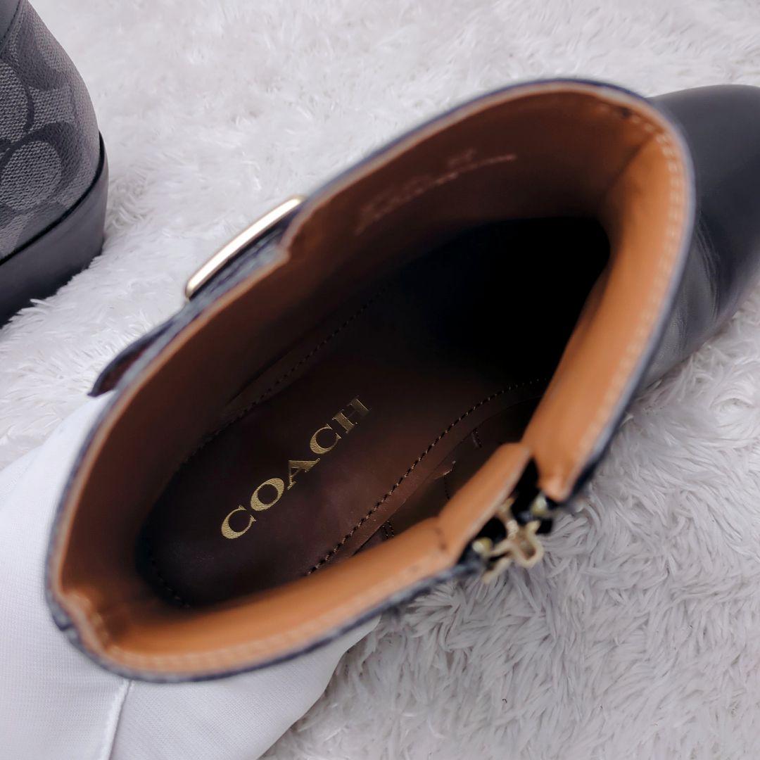 【未使用級】COACH コーチ ショートブーツ レザー ブラック シグネイチャー