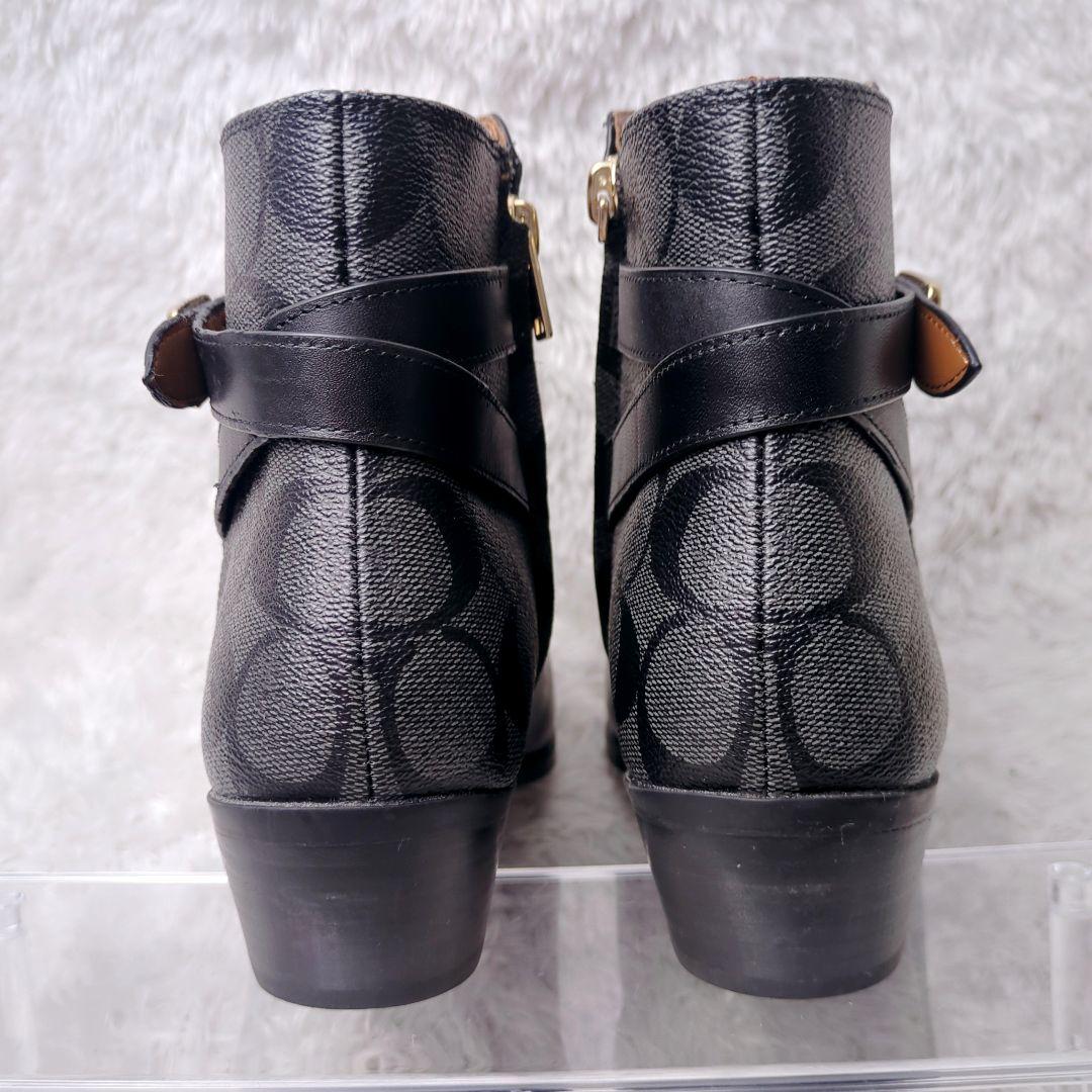 【未使用級】COACH コーチ ショートブーツ レザー ブラック シグネイチャー