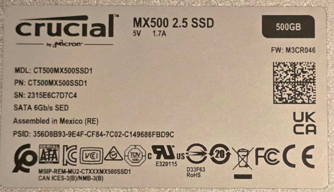 2.5インチ SSD crucial MX500 SAMSUNG 860 EVO