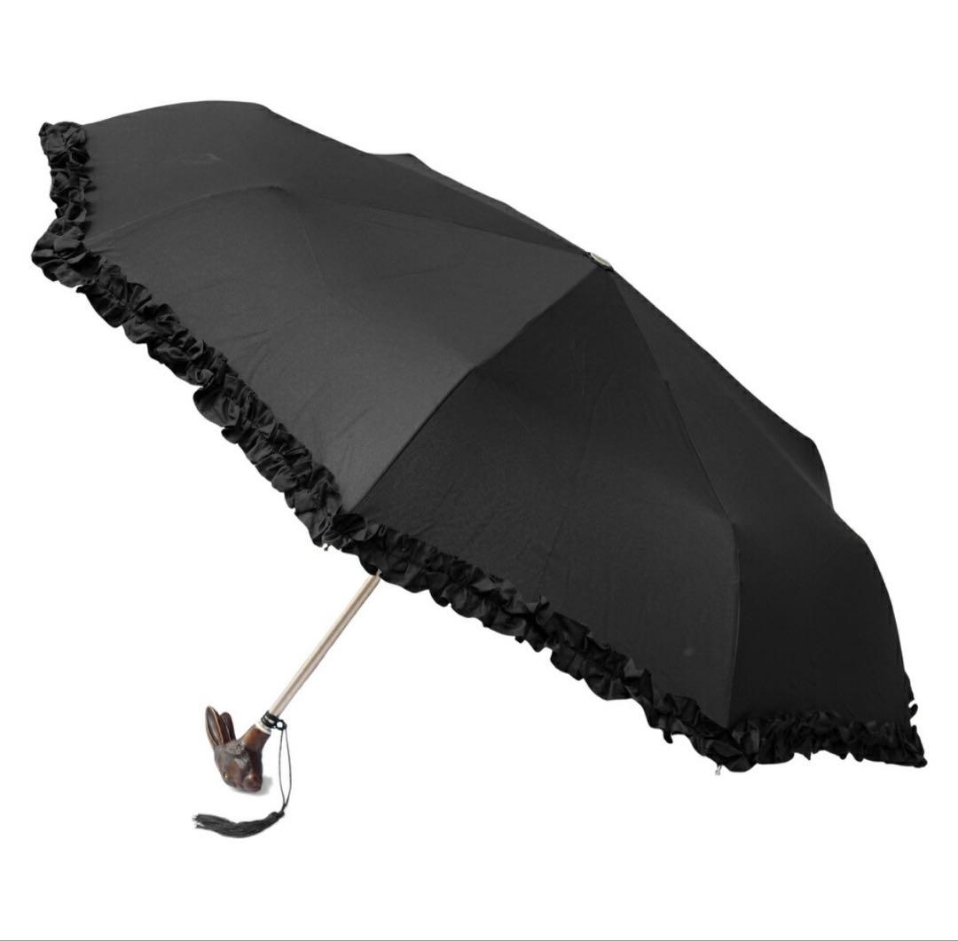 ✨️Guy de Jeanうさぎ折りたたみ傘 フリル仕様 雨晴兼用 ブラック✨️