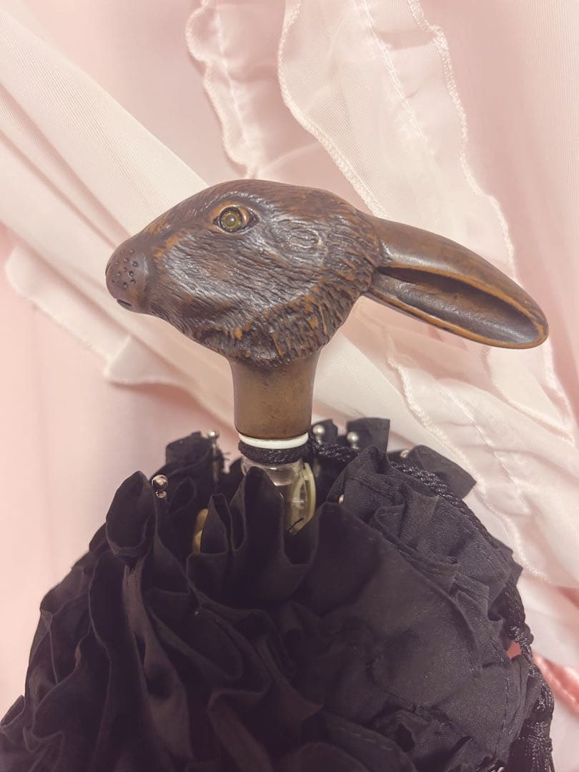 ✨️Guy de Jeanうさぎ折りたたみ傘 フリル仕様 雨晴兼用 ブラック✨️