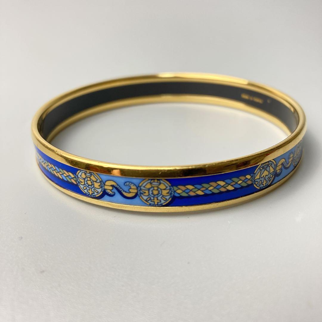 美品 HERMES エマイユ バングル PM ブレスレット ブルー 七宝焼き