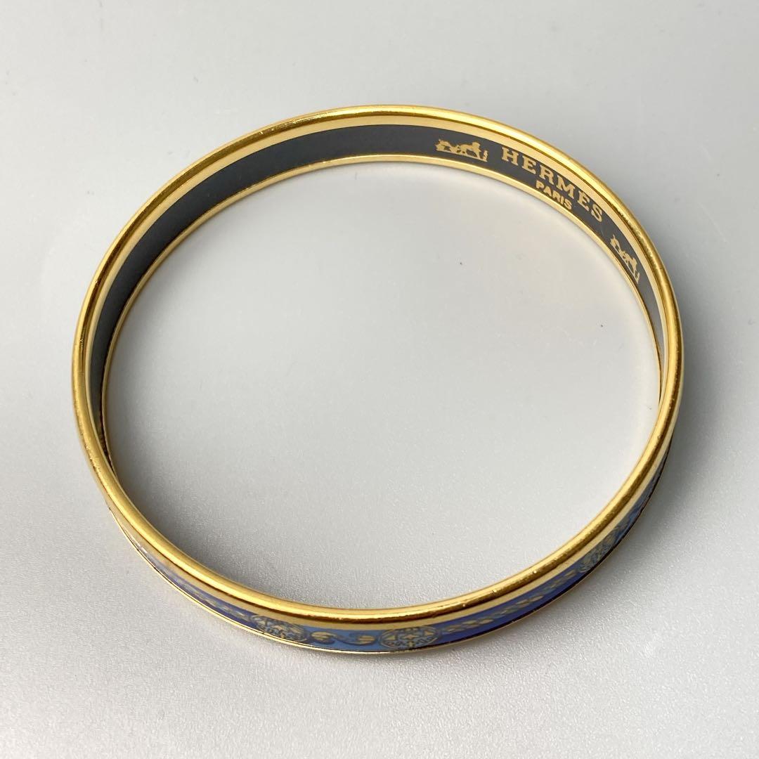 美品 HERMES エマイユ バングル PM ブレスレット ブルー 七宝焼き