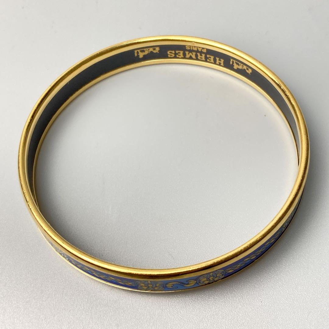 美品 HERMES エマイユ バングル PM ブレスレット ブルー 七宝焼き