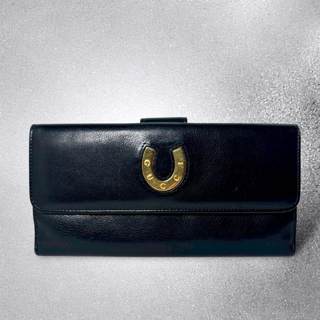 グッチ　長財布　ブラック　レザー　ゴールド金具