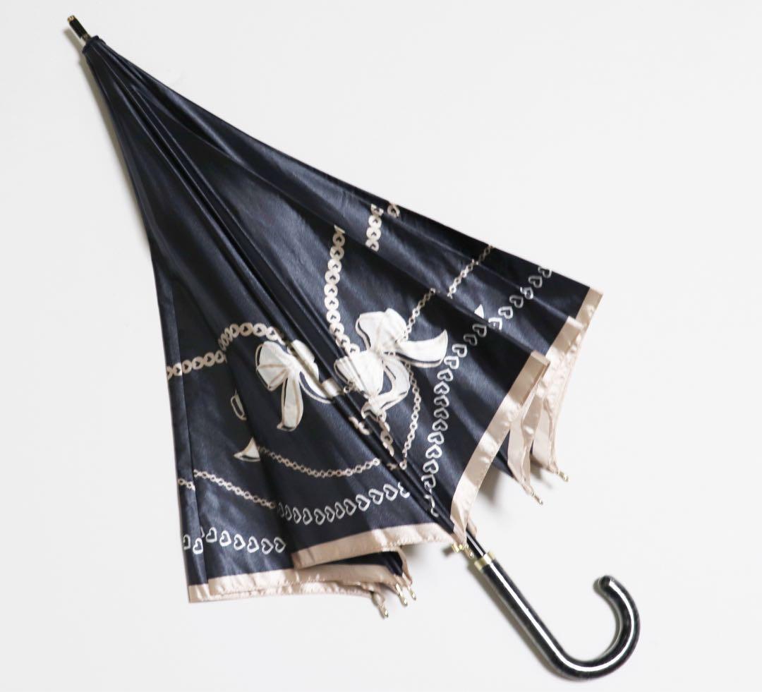 《ランバン オン ブルー》新品 ハート・大きなリボン柄 ャンプ長傘 雨傘 8本骨