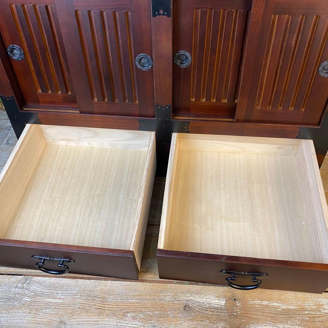 民芸家具木製桐材天然無垢和水屋タンス L和室和風インテリア収納和箪笥飾り棚木製