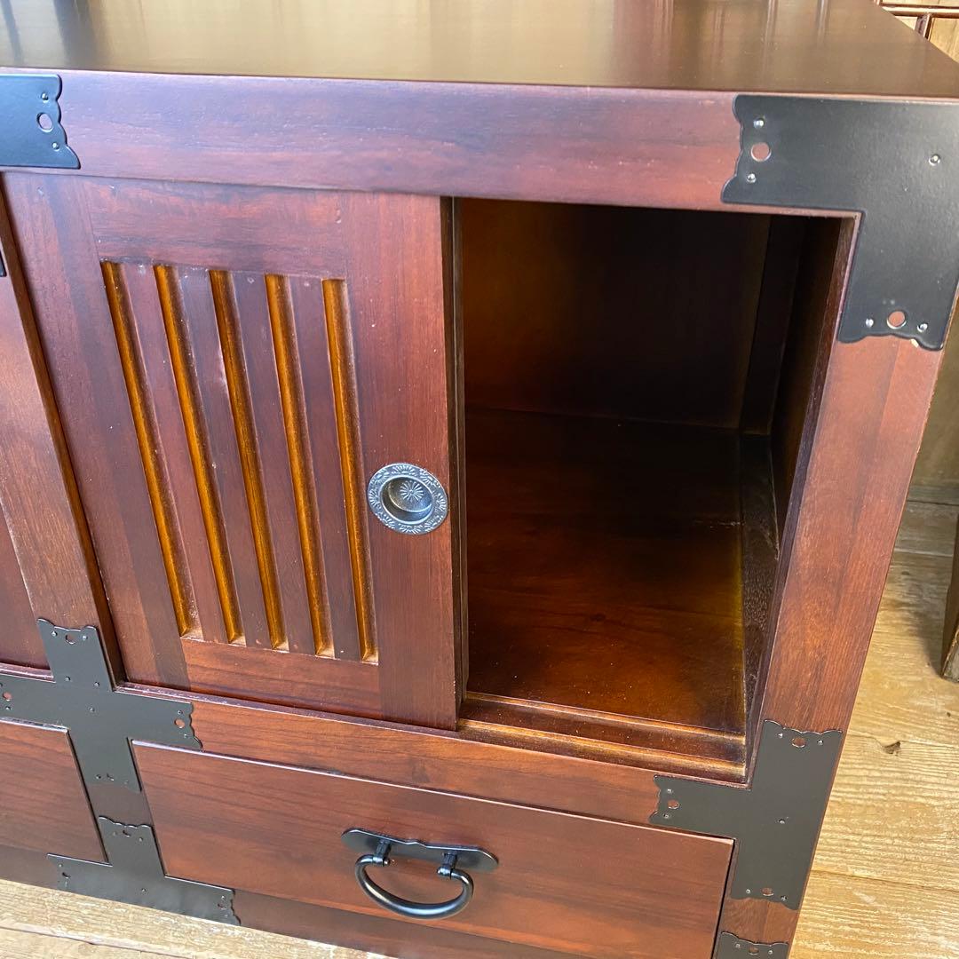 民芸家具木製桐材天然無垢和水屋タンス L和室和風インテリア収納和箪笥飾り棚木製