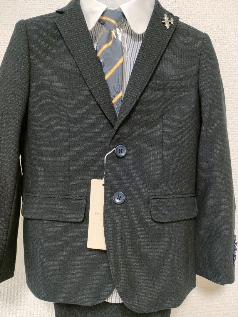新品 ＊ 【120】 プティマイン スーツ フォーマル グレー 飛行機 入学式