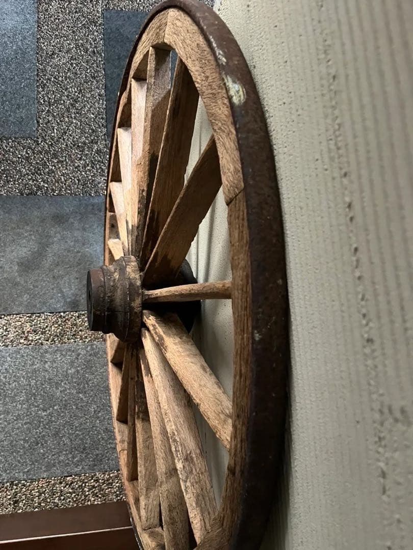 古道具 木製 車輪 約81cm 鉄輪 アンティーク 昭和レトロ ガーデニング