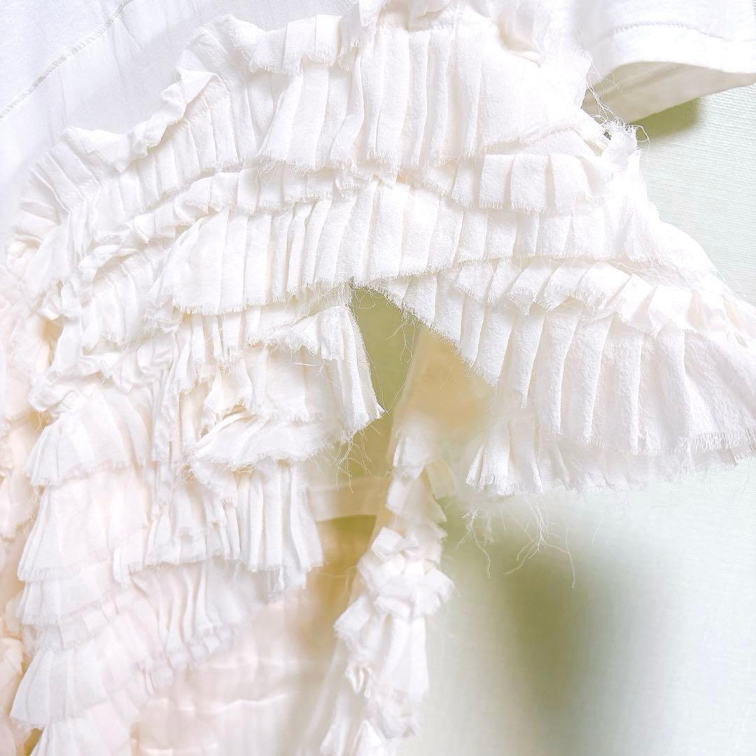 希少✨ハイダーアッカーマン（XXS）半袖トップス シルク混 アシメ フリンジ白