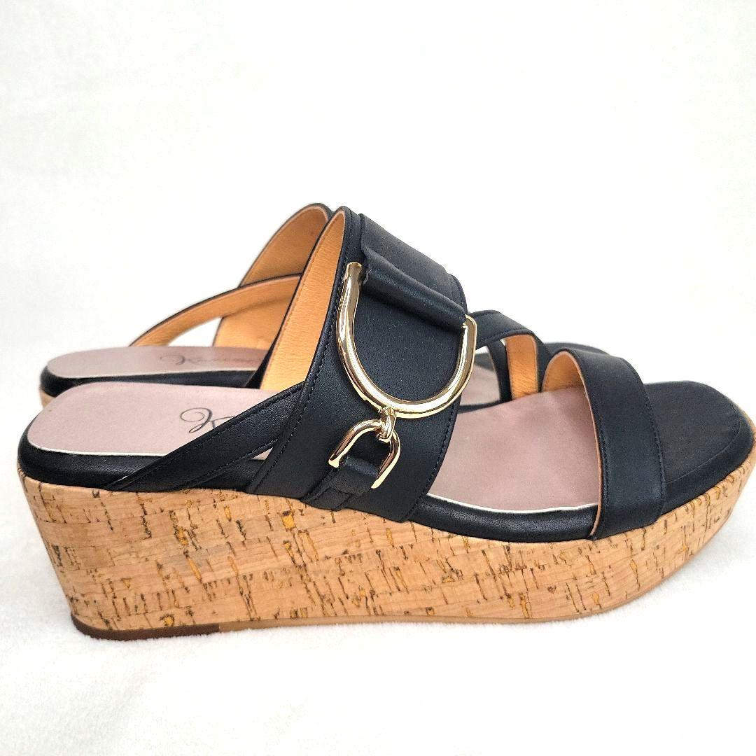 【銀座かねまつ】ウェッジミュールサンダル 黒 24.5cm 未使用品