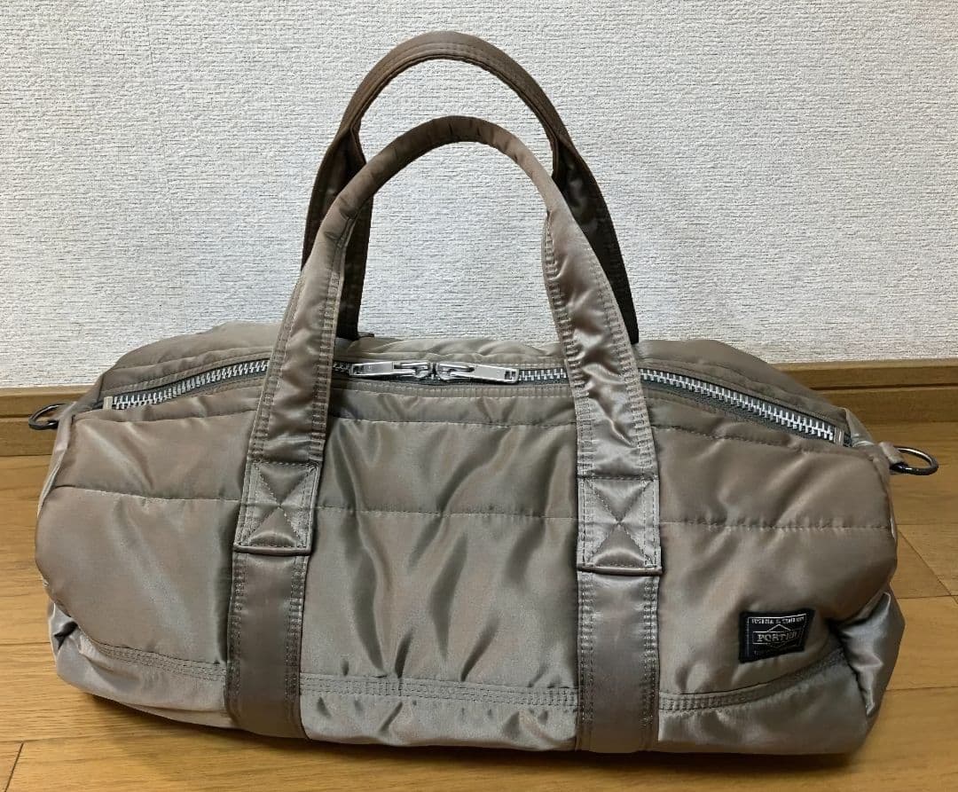 【値引】PORTER タンカー シルバーグレードラムバッグ ストラップ付