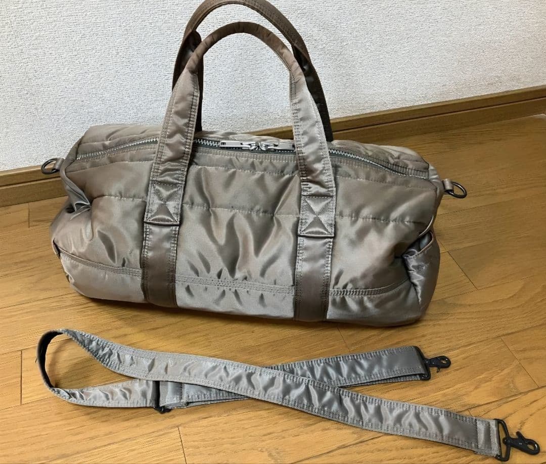 【値引】PORTER タンカー シルバーグレードラムバッグ ストラップ付