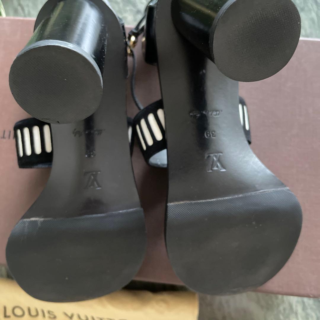LOUIS VUITTON ヒール サンダル 39 LV ビジュー 保存袋 箱
