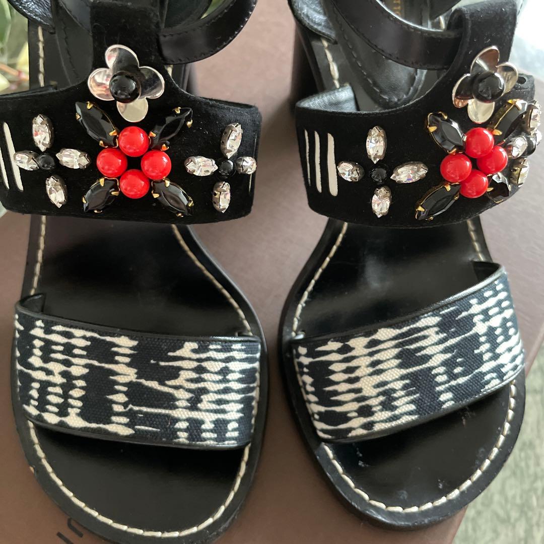 LOUIS VUITTON ヒール サンダル 39 LV ビジュー 保存袋 箱