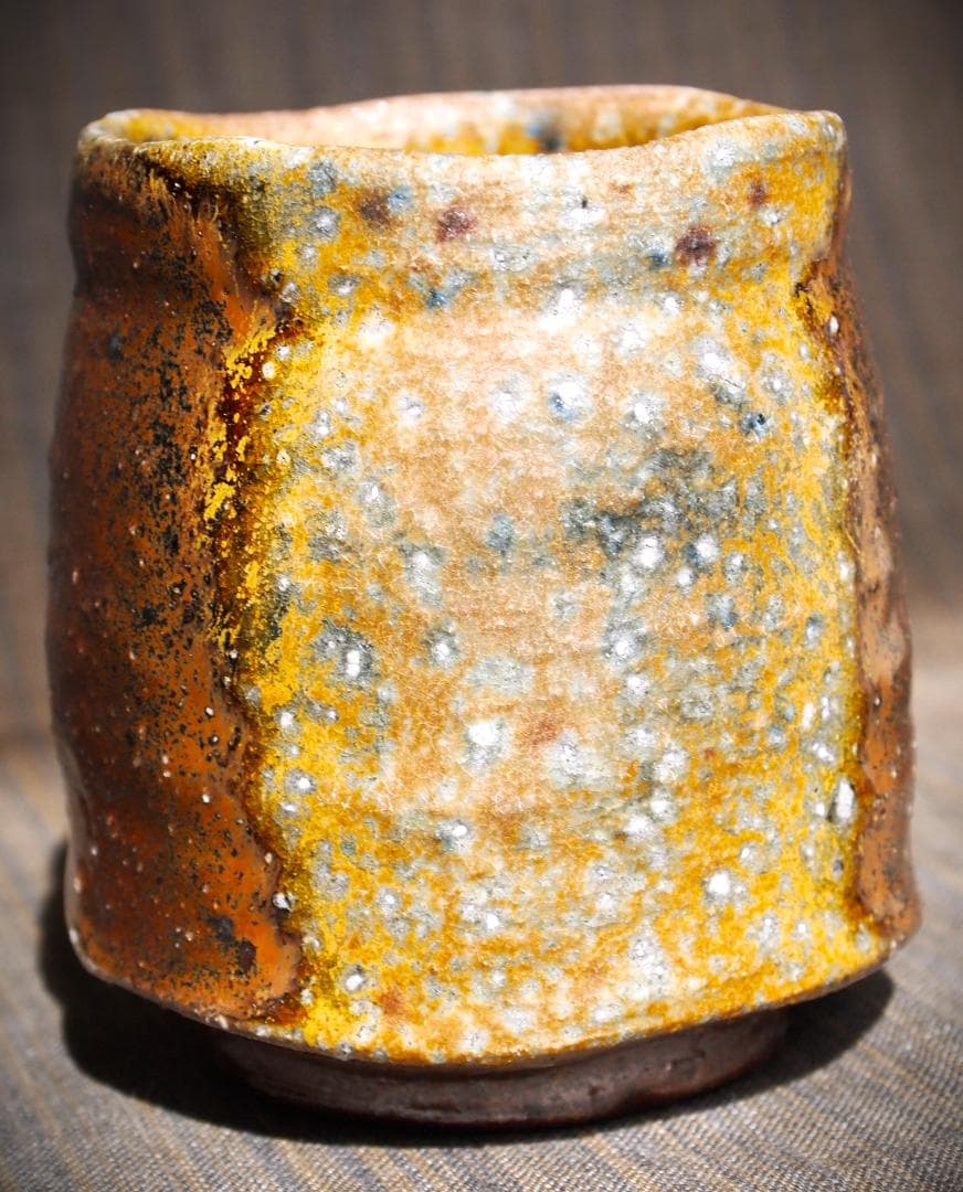 人気作家★多久守★備前《窯変》筒湯呑★共箱