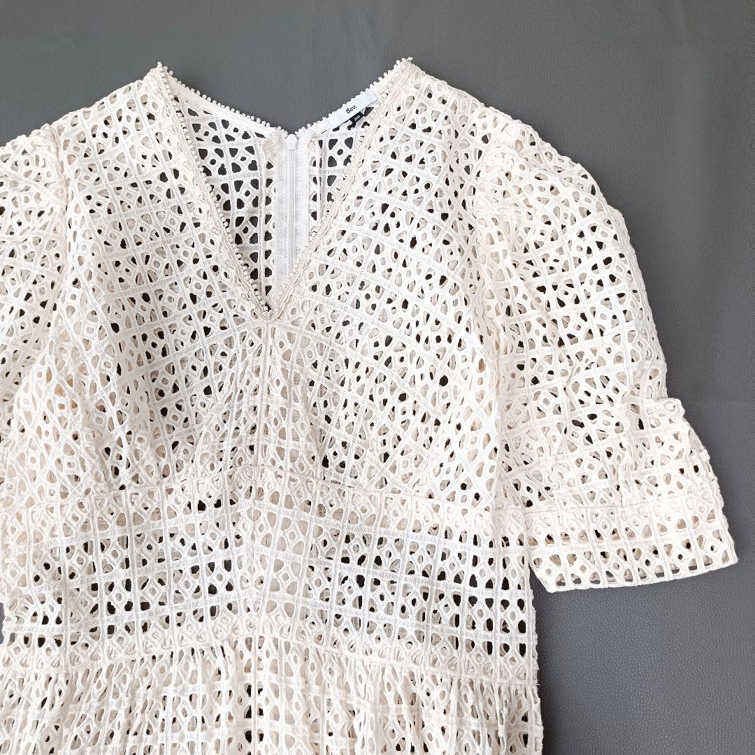 【Sov./ソブ】ボーラー刺繍フレアワンピース　マキシ丈　生成り　ロング　近年