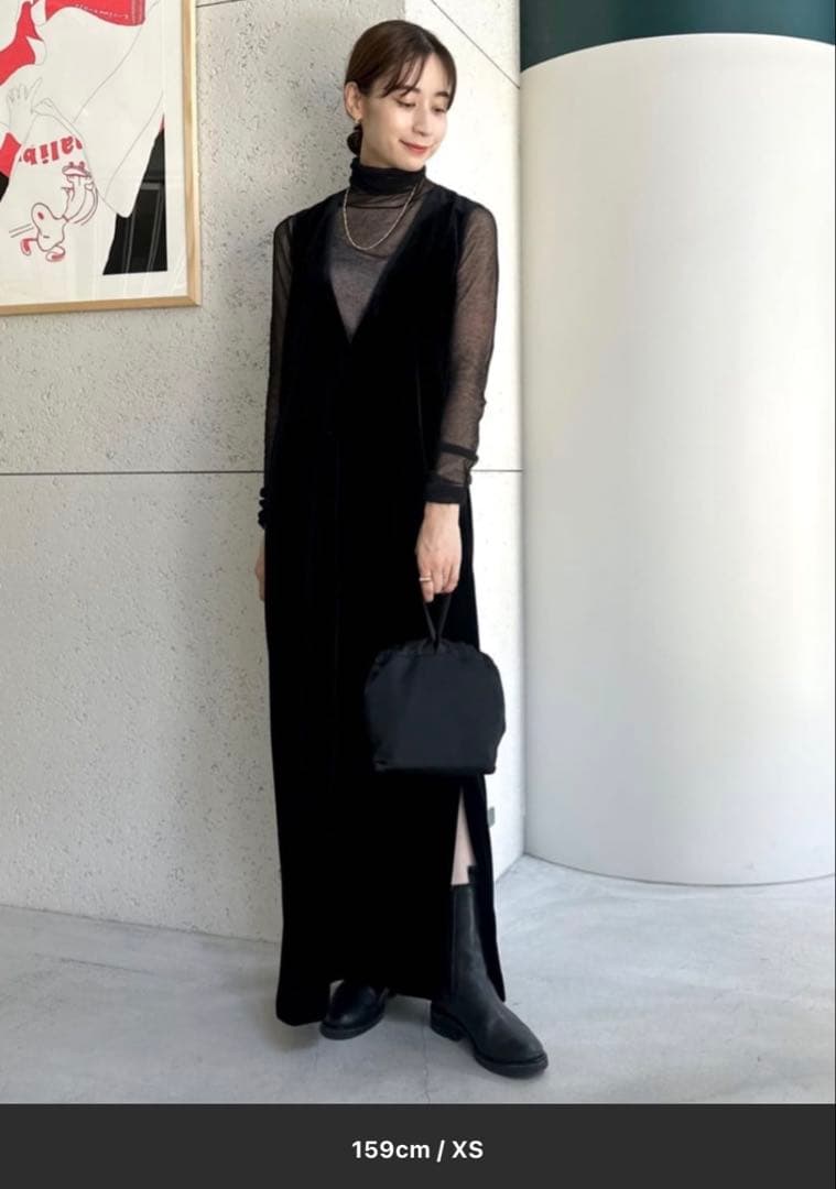 【専用】CABaN ソフトベロア Vネックロングワンピース ブラック / XS