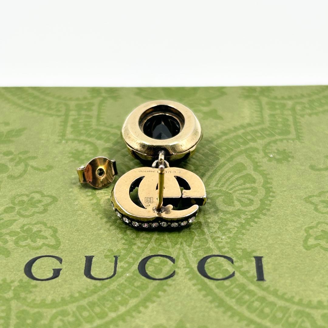 美品✨　グッチ　ピアス　マーモント ラインストーン クリスタル GG ゴールド