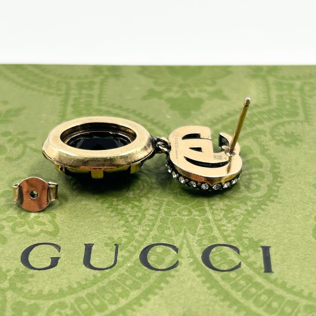 美品✨　グッチ　ピアス　マーモント ラインストーン クリスタル GG ゴールド
