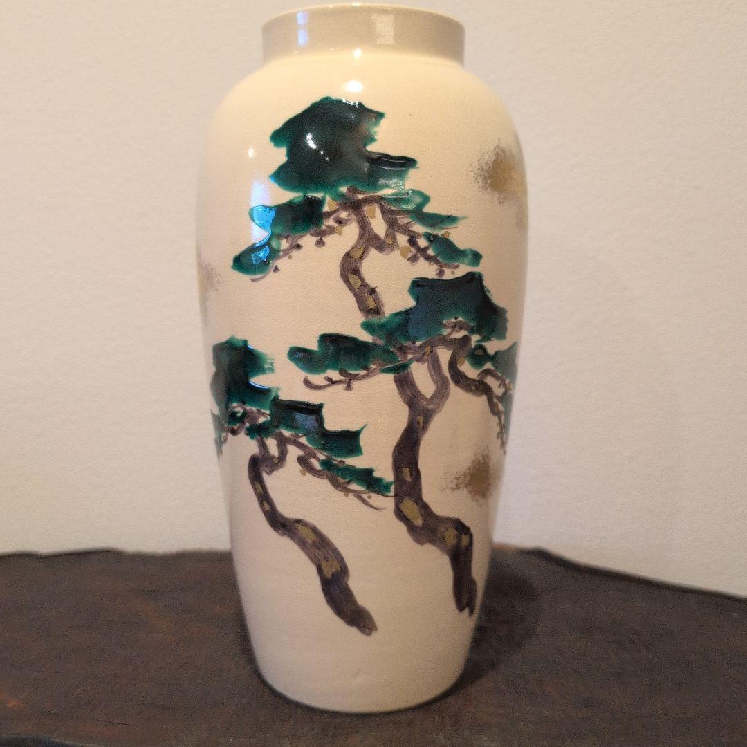 三浦竹軒 造 色絵 松画 花入 共箱と蓮葉形菓子鉢 計２点