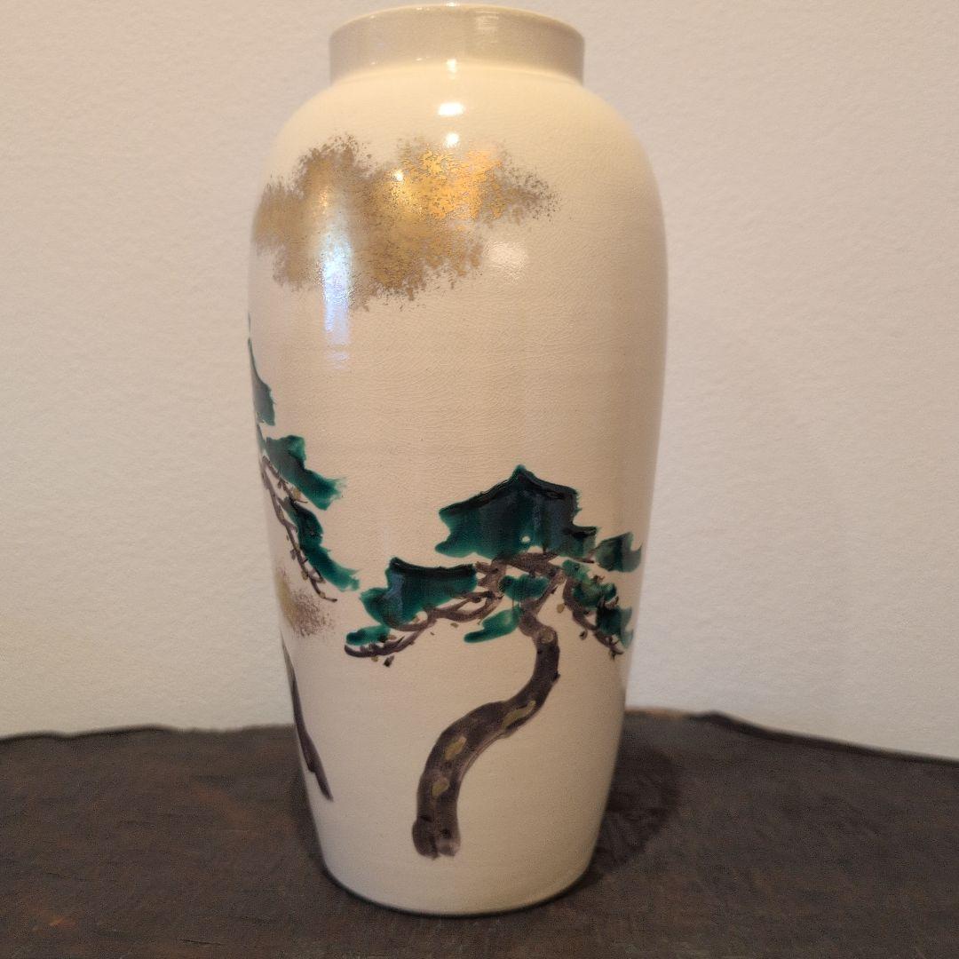 三浦竹軒 造 色絵 松画 花入 共箱と蓮葉形菓子鉢 計２点