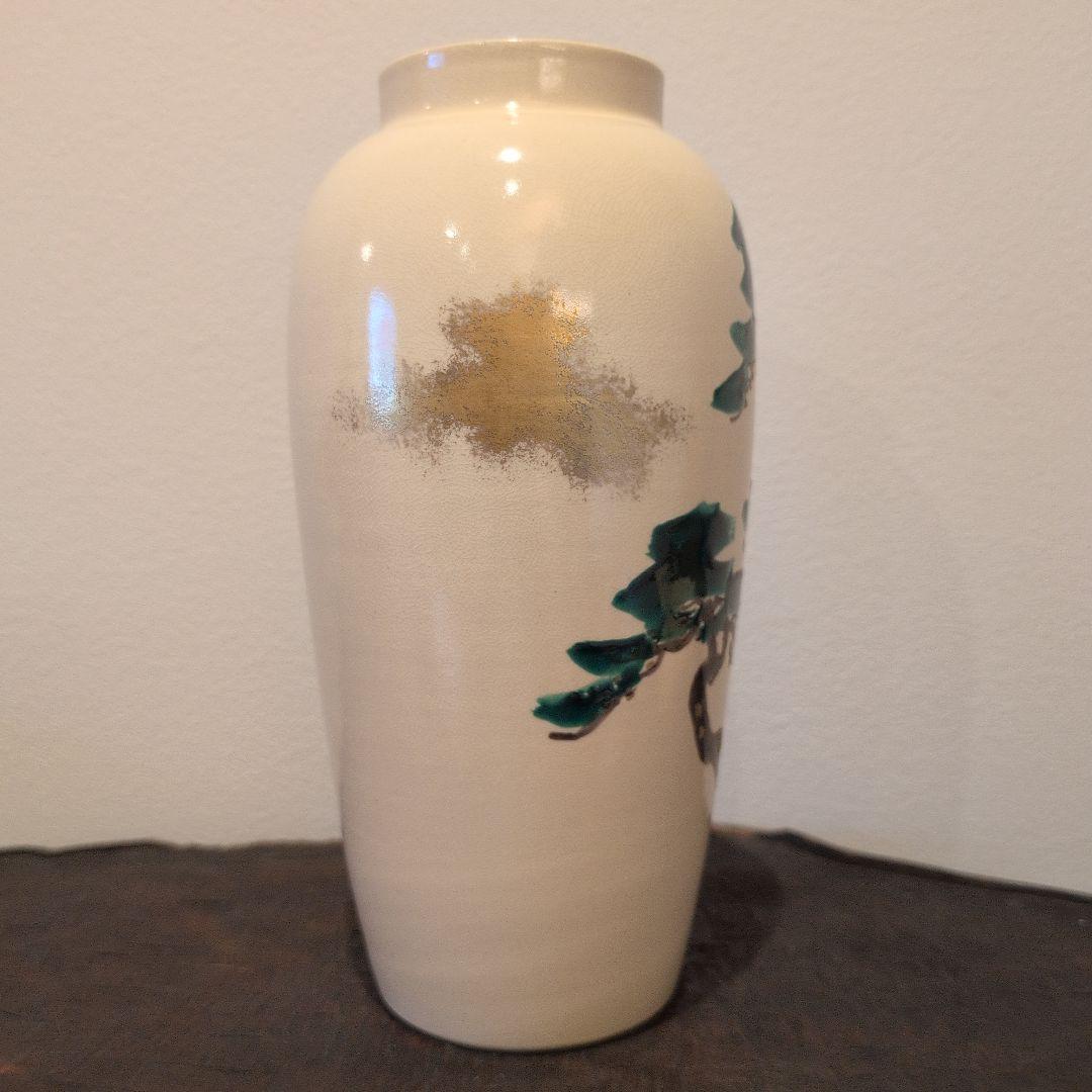 三浦竹軒 造 色絵 松画 花入 共箱と蓮葉形菓子鉢 計２点