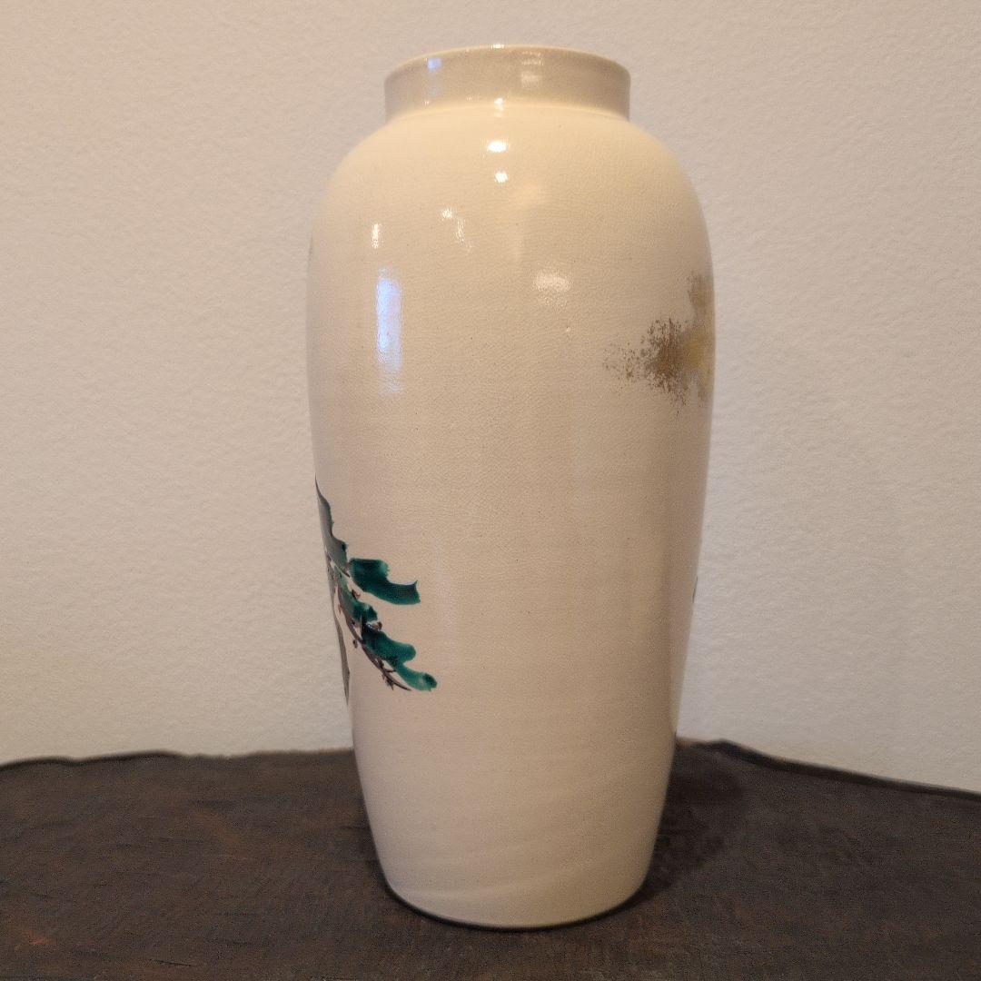 三浦竹軒 造 色絵 松画 花入 共箱と蓮葉形菓子鉢 計２点