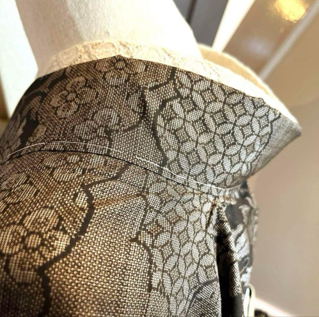 本場奄美大島紬 古代染泥染 雲取り 焦げ茶ブラック 証紙有り しつけ付き