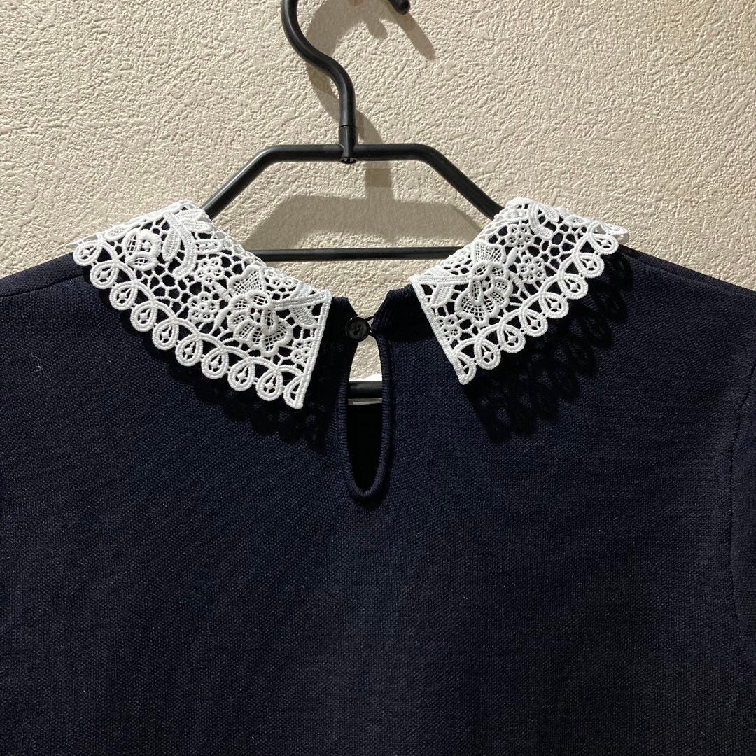 【美品｜定価13,970円】レース襟付き長袖ニットワンピース