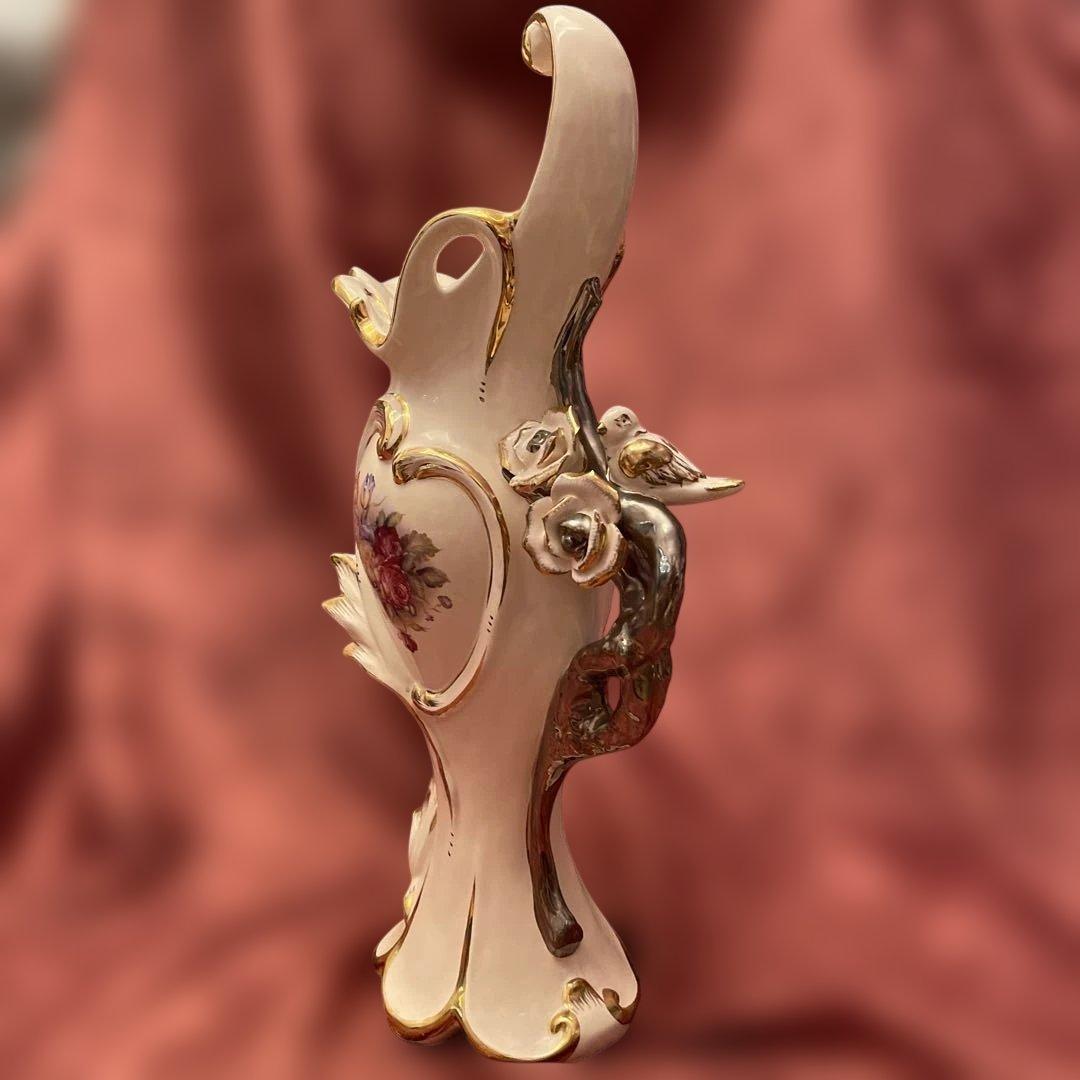 ロココ調ファン必見！ロココ調　ヴィンテージ希少品　薔薇柄花瓶　ヨーロッパ陶器
