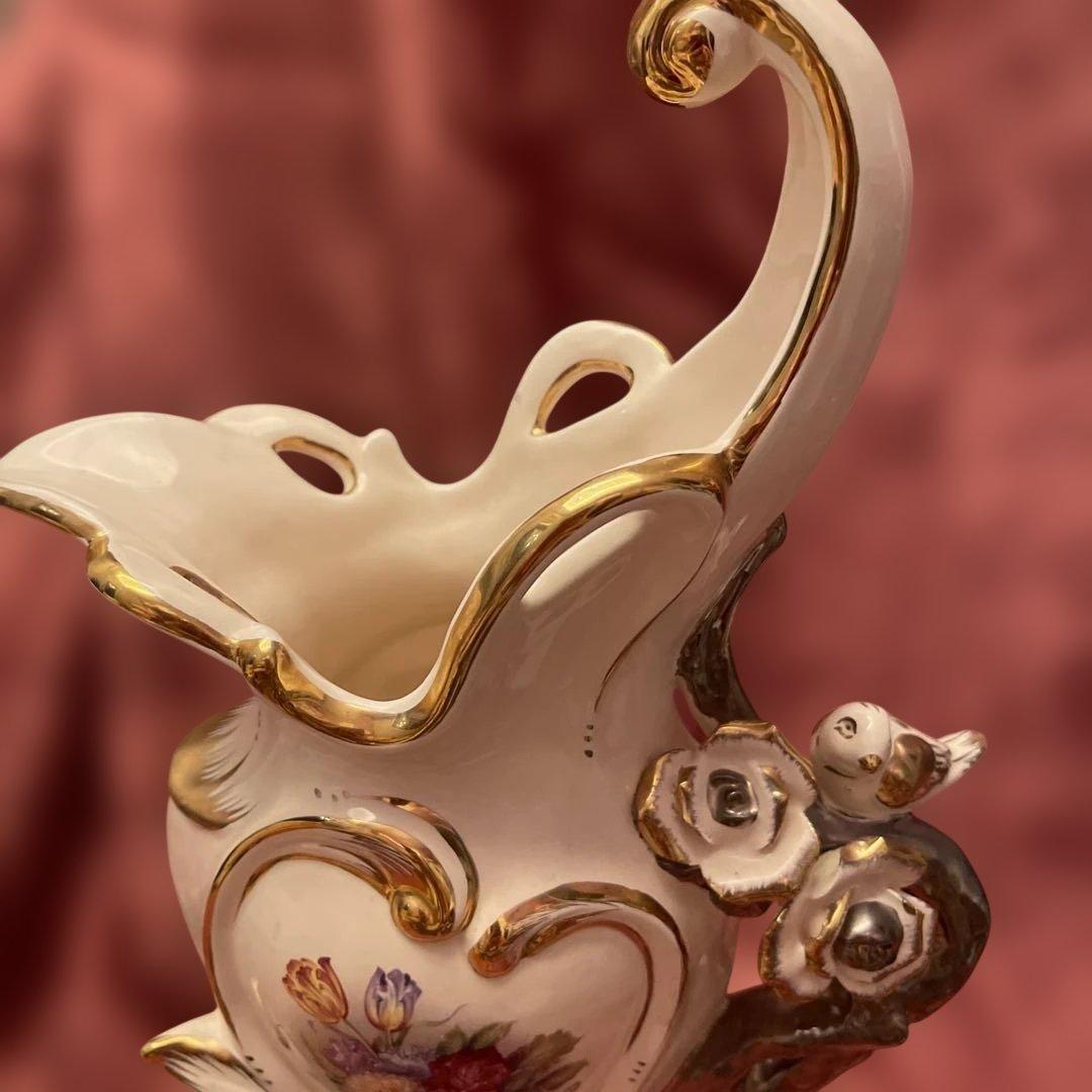ロココ調ファン必見！ロココ調　ヴィンテージ希少品　薔薇柄花瓶　ヨーロッパ陶器