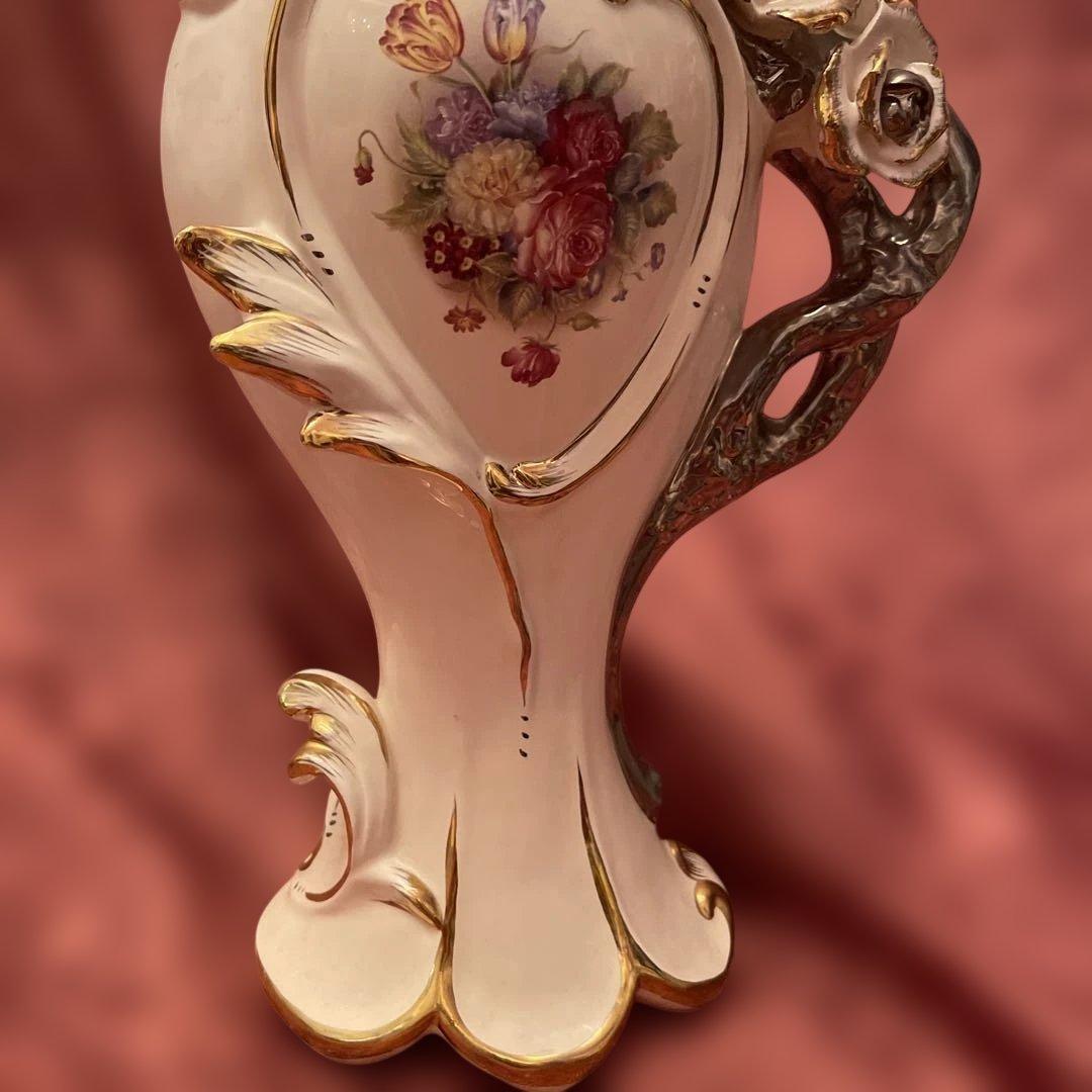 ロココ調ファン必見！ロココ調　ヴィンテージ希少品　薔薇柄花瓶　ヨーロッパ陶器