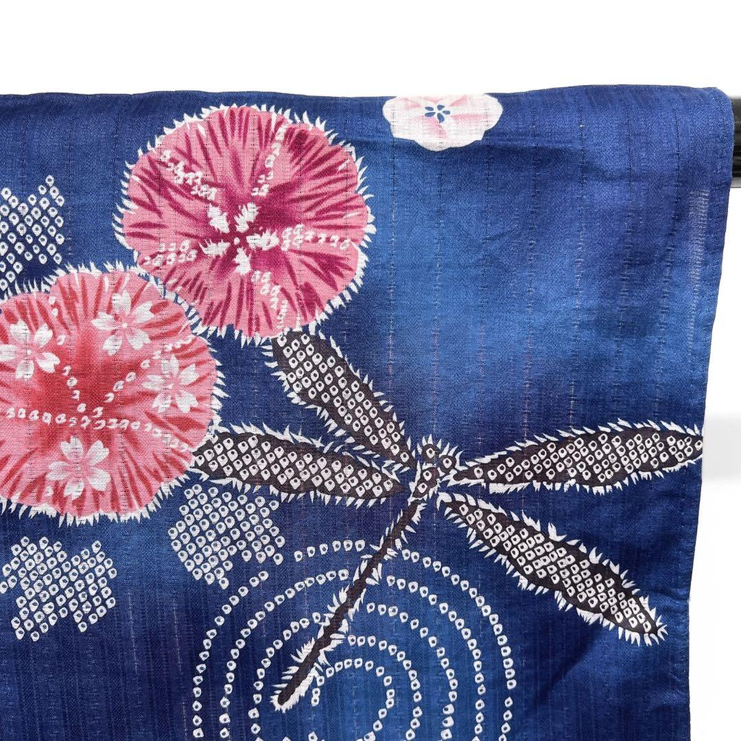 浴衣　綿絽　蜻蛉　朝顔　桜　鹿の子　水波紋　着物　074a d