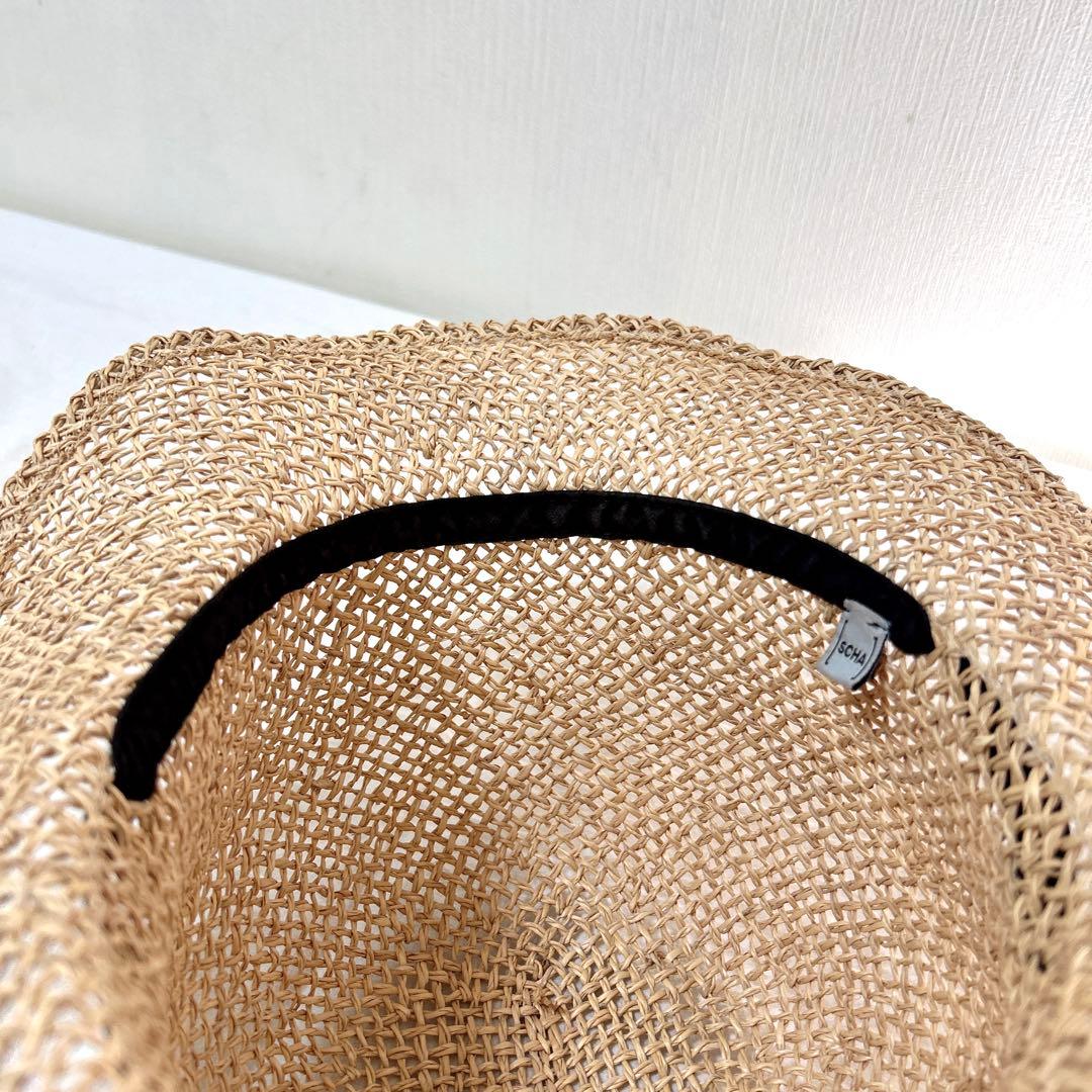 【scha】リボン付きシーグラスハット（L）【定価約¥40,000】麦わら帽子