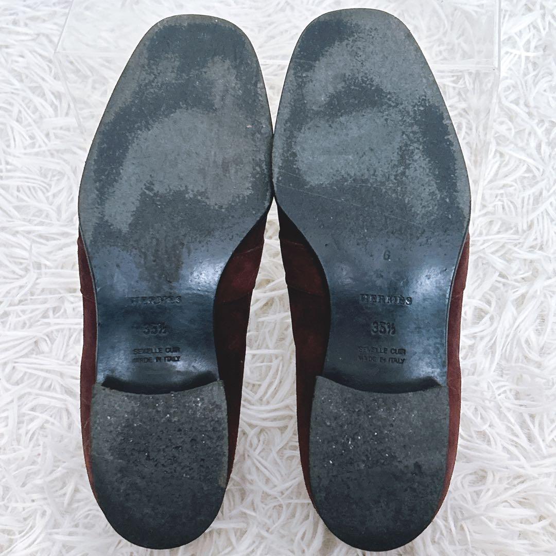 HERMES Hマーク スエード　革　ローファー　パンプス　ブラウン 35.5