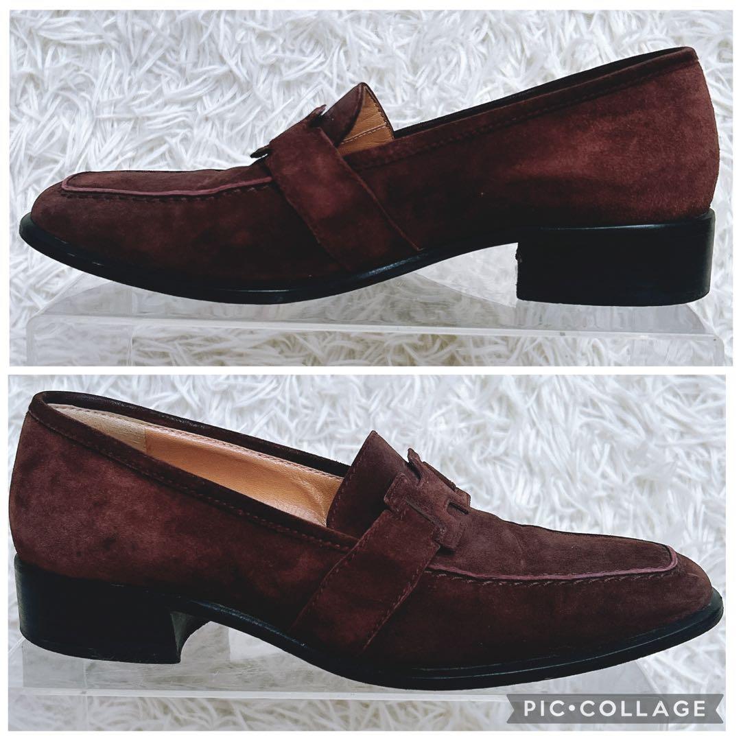 HERMES Hマーク スエード　革　ローファー　パンプス　ブラウン 35.5