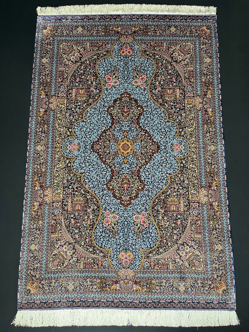 最高級 ペルシャ絨毯シルク イラン クム産 約225万ノット102×150cm