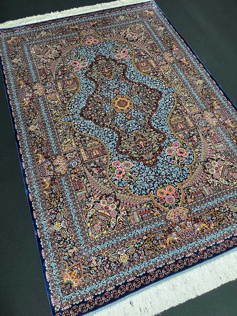 最高級 ペルシャ絨毯シルク イラン クム産 約225万ノット102×150cm