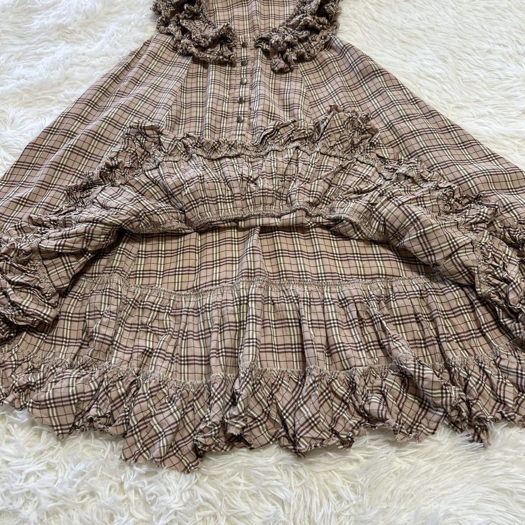 バーバリーブルーレーベル ノバチェック フリルチュニックワンピース 36 ピンク