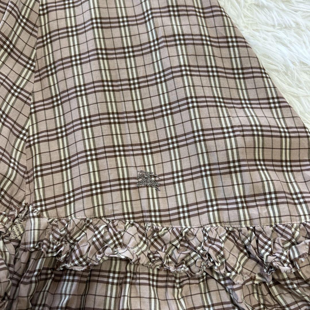 バーバリーブルーレーベル ノバチェック フリルチュニックワンピース 36 ピンク