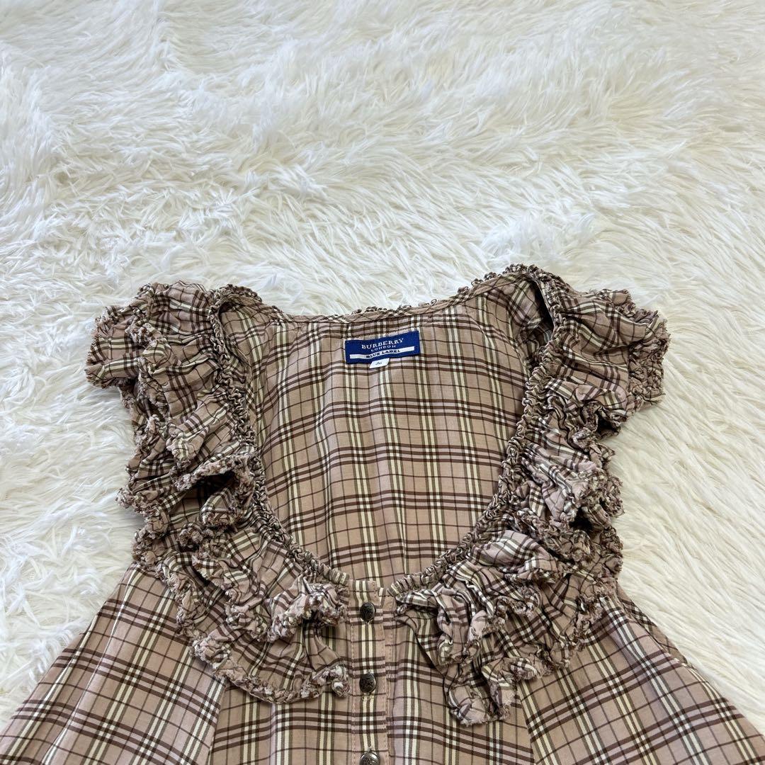 バーバリーブルーレーベル ノバチェック フリルチュニックワンピース 36 ピンク