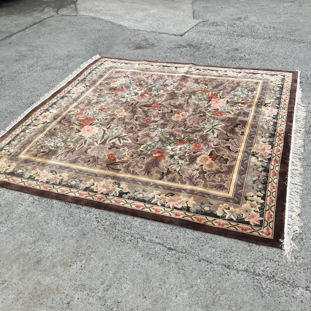 中国段通 花柄 手織り絨毯 肉厚 カーペット 織物 絨毯 ビンテージ ラグ