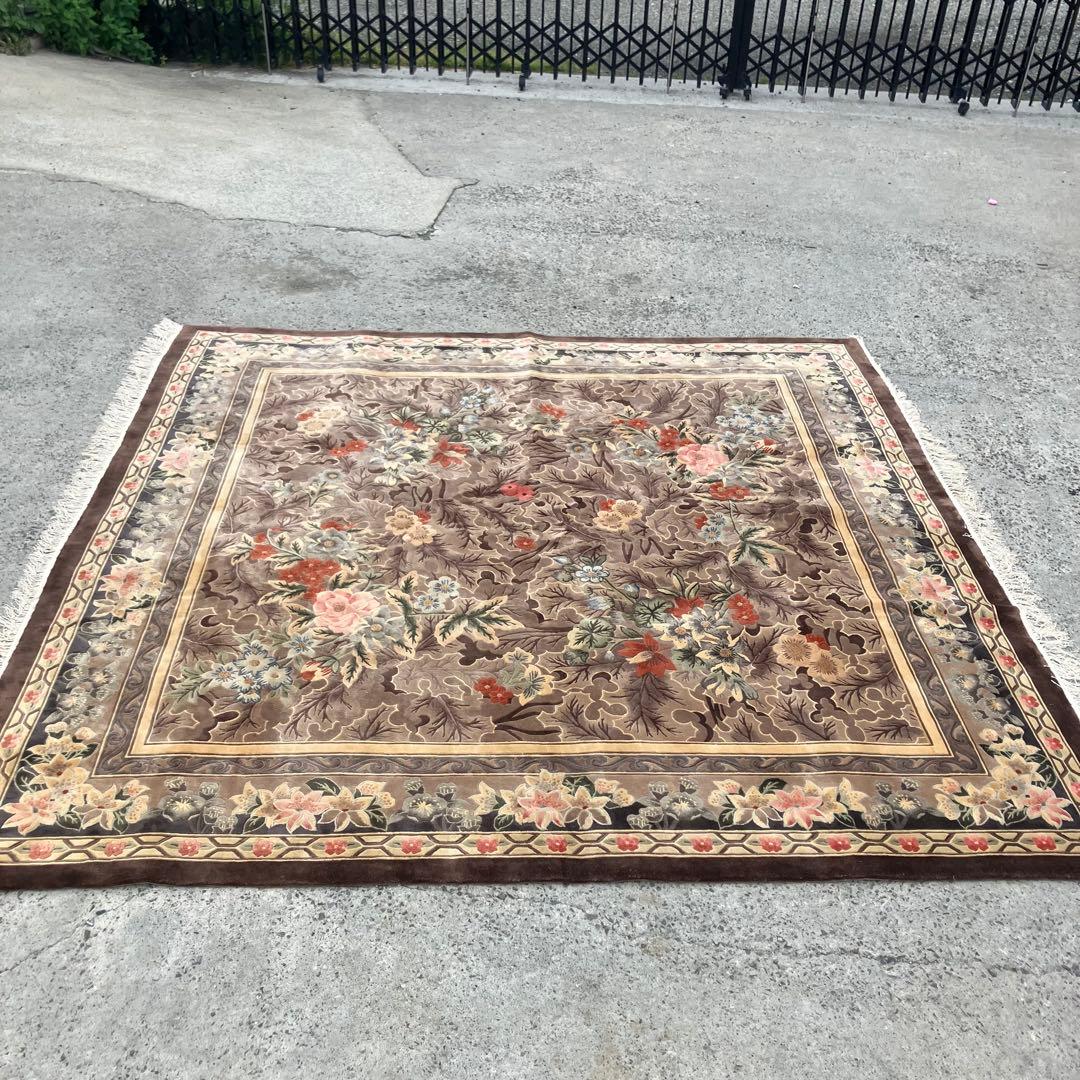 中国段通 花柄 手織り絨毯 肉厚 カーペット 織物 絨毯 ビンテージ ラグ