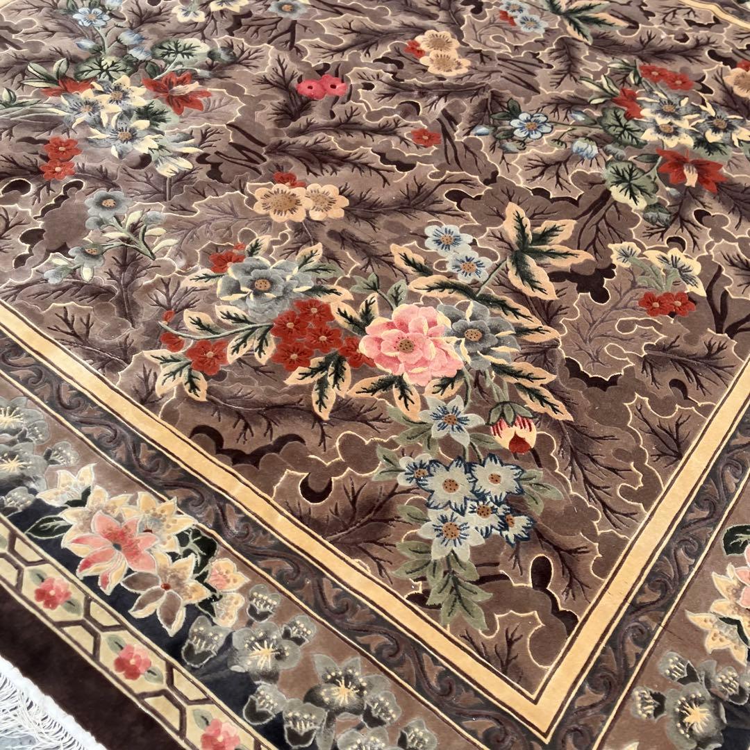 中国段通 花柄 手織り絨毯 肉厚 カーペット 織物 絨毯 ビンテージ ラグ