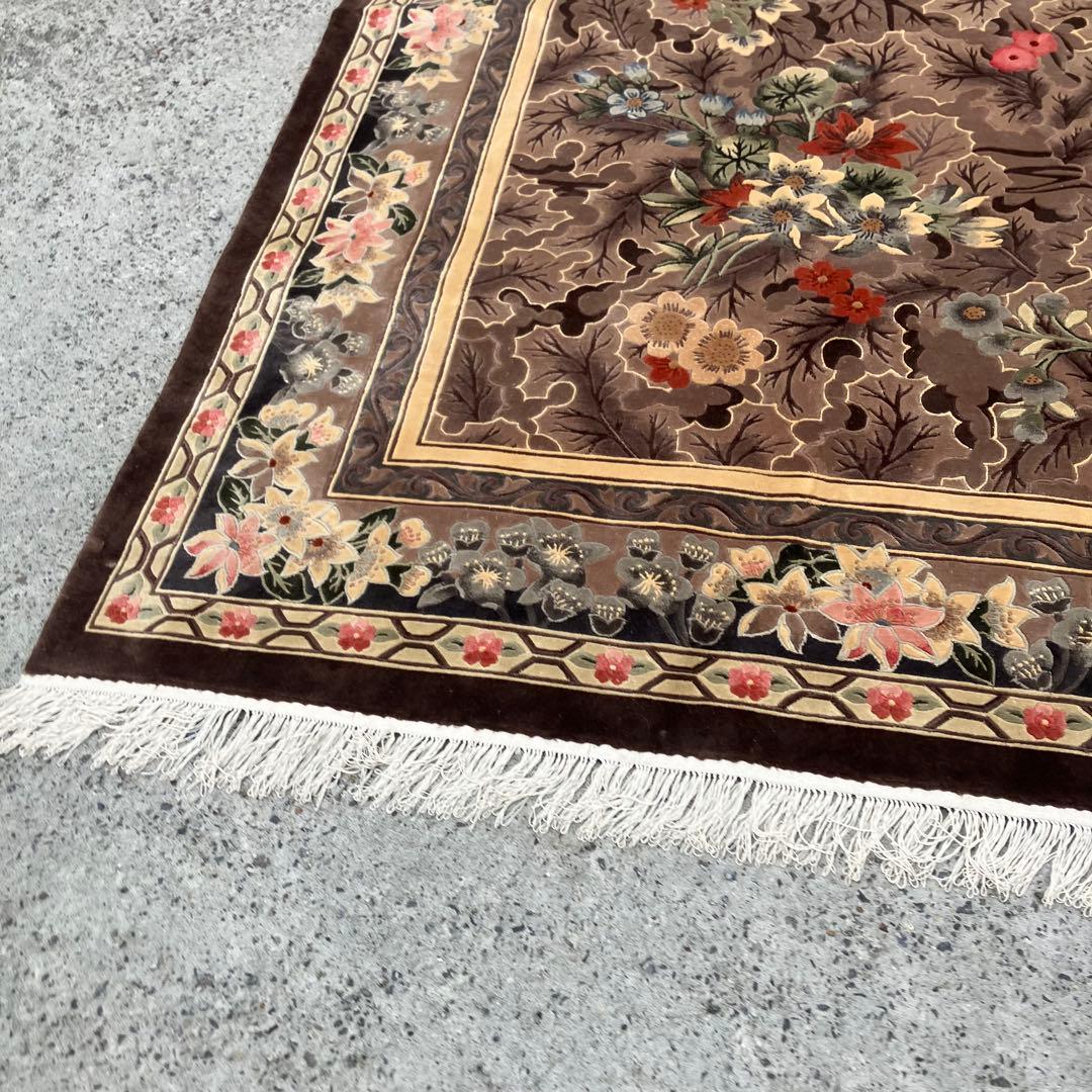 中国段通 花柄 手織り絨毯 肉厚 カーペット 織物 絨毯 ビンテージ ラグ