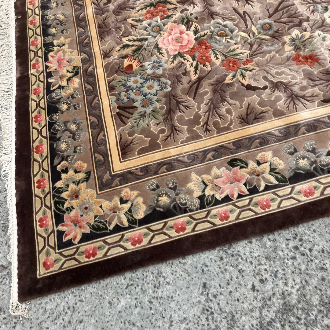 中国段通 花柄 手織り絨毯 肉厚 カーペット 織物 絨毯 ビンテージ ラグ