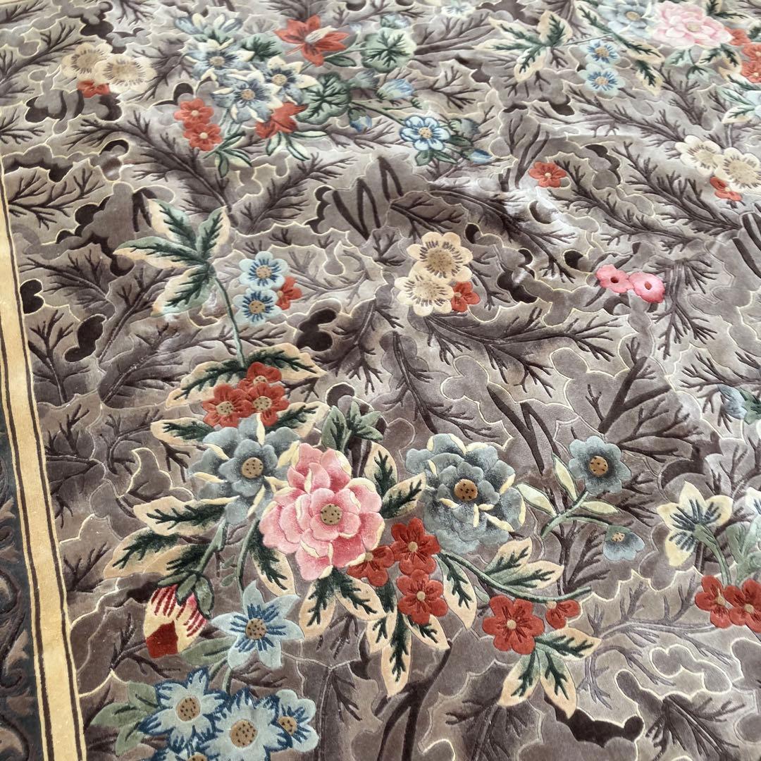 中国段通 花柄 手織り絨毯 肉厚 カーペット 織物 絨毯 ビンテージ ラグ